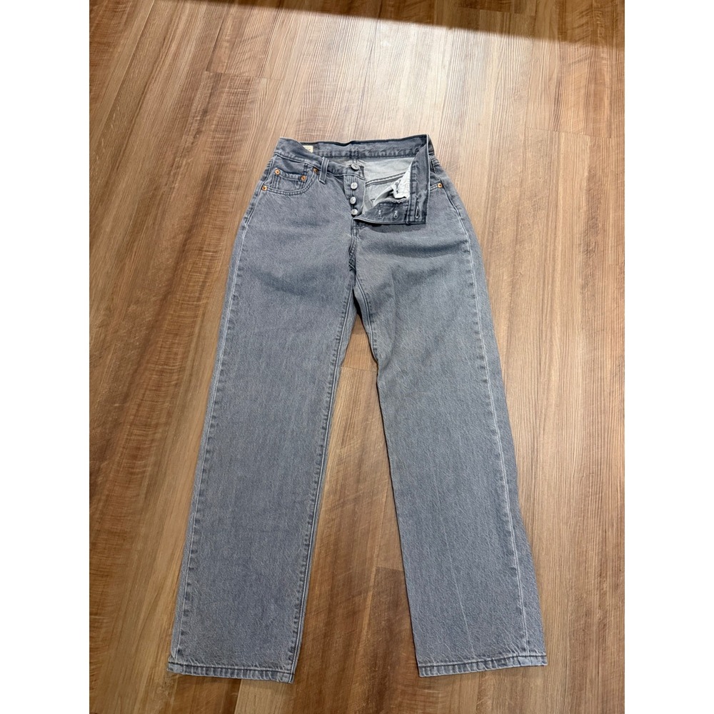 Levi's 501 Original Jeans Womens 24x30 Grey Straight Leg Green Pea Pod Edition